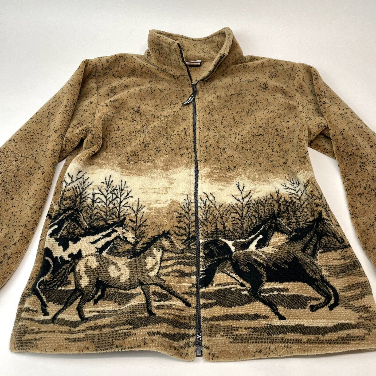 Northern Lifestyles Vintage Horse Maple Leaves Fleece Zip Jacket Canada Sz S