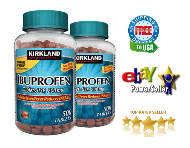 Kirkland Signature Ibuprofen, 200 mg. (2 bottles of 500ct=1000 Tablets Total)
