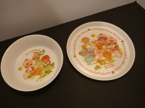 Vitg 1983 Strawberry Shortcake 8" Plate & 6"bowl Set /dish Plastic  Silite Inc.