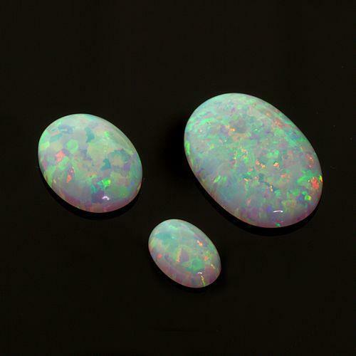 (7x5mm - 14x10mm) Lab Created White Opal Oval Cabochon (Bright flash of colors)