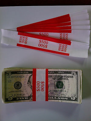 100 - New Self-Sealing Currency Bands - $500 Denomination - Straps Money Fives