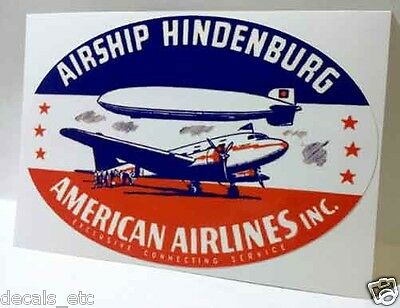 American Airlines Hindenburg Vintage Style Decal / Vinyl Sticker, Luggage Label