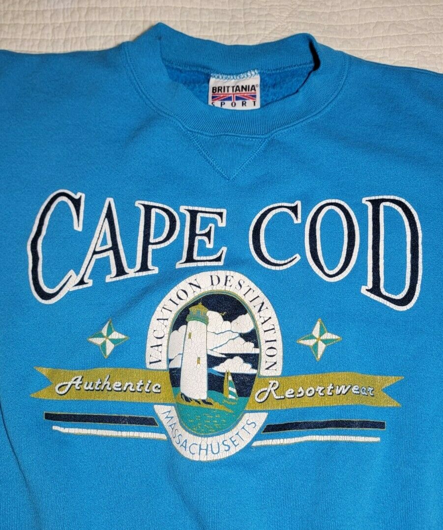VTG 90s Brittania Sport  Cape Cod Blue Crewneck Sweatshirt Size Medium USA 50/50
