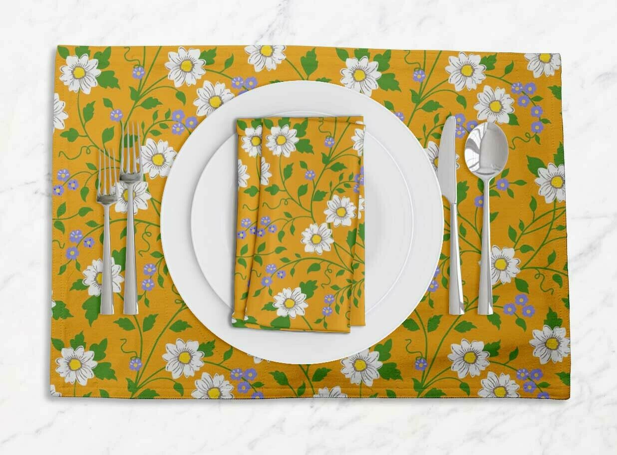 S4sassy Leaves & White Flower Floral Placemats & Napkins Table Decor Mats-fl-6a