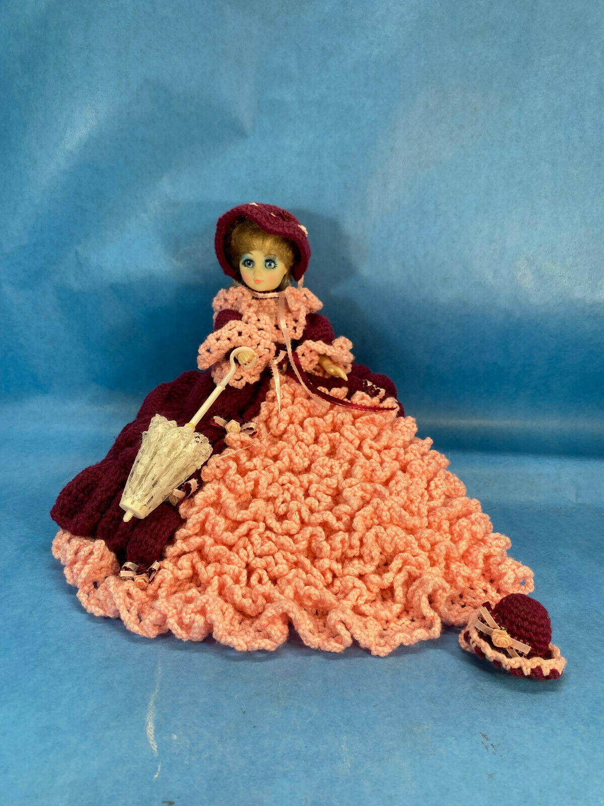 Vtg Handmade Crochet 18" Southern Belle Doll