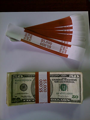 100 - New Self-Sealing Currency Bands - $5000 Denomination - Straps Money Fifty