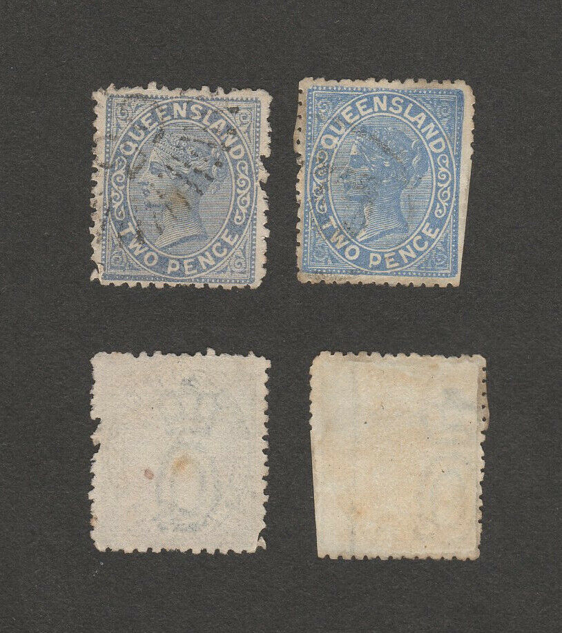 Australia Queensland SC 85 or similar.  Two Pence. Two Stamps, color varities??