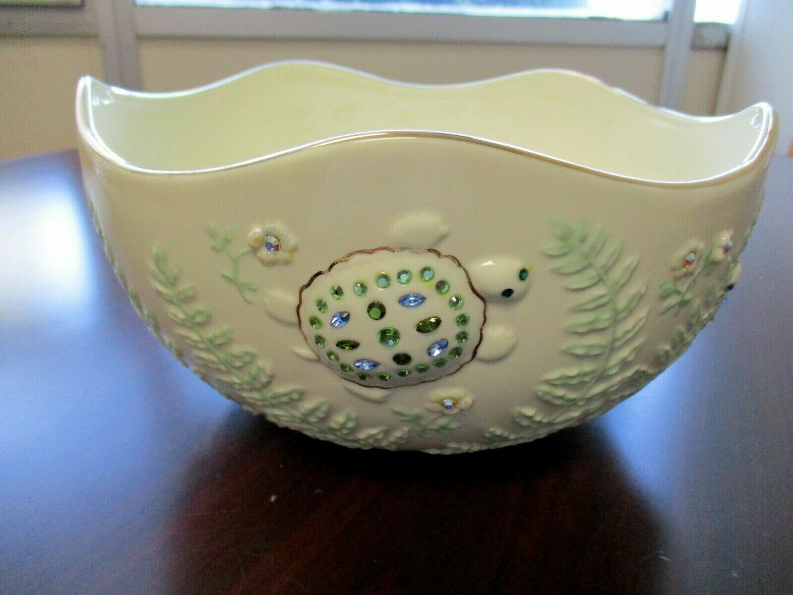 Lenox 2004 The Jewels Of Nature 9" Turtle Bowl With Crystal & 24k Gold Accents