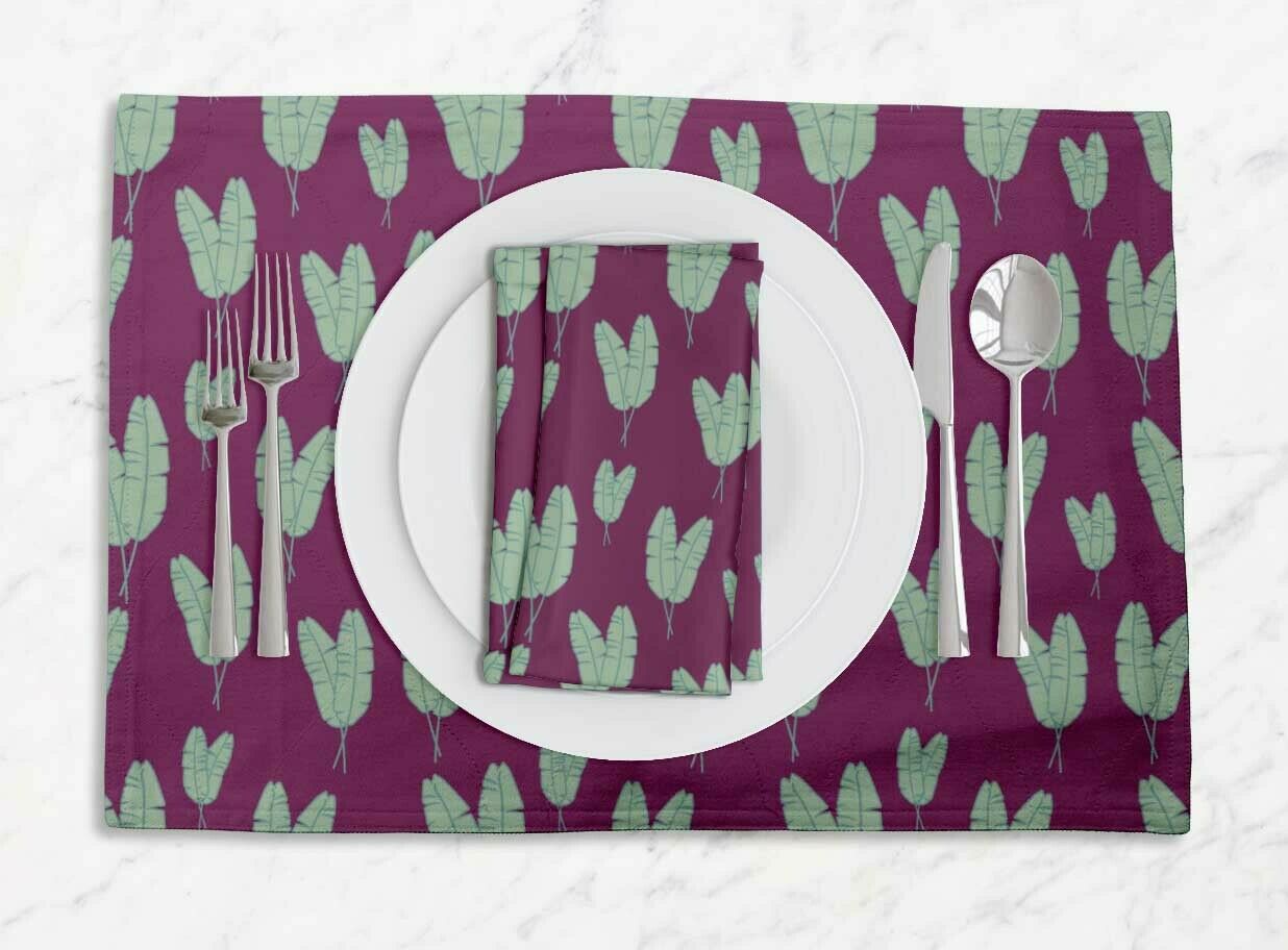 S4sassy Banana Leaves Everyday Placemats With Napkins Dining Table Decor-lf-618d
