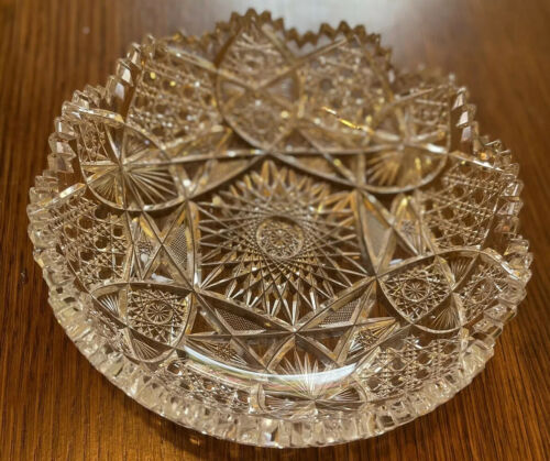 Antique American Brilliant ABP Cut Crystal Med Low Bowl Complex Panel Sawtooth