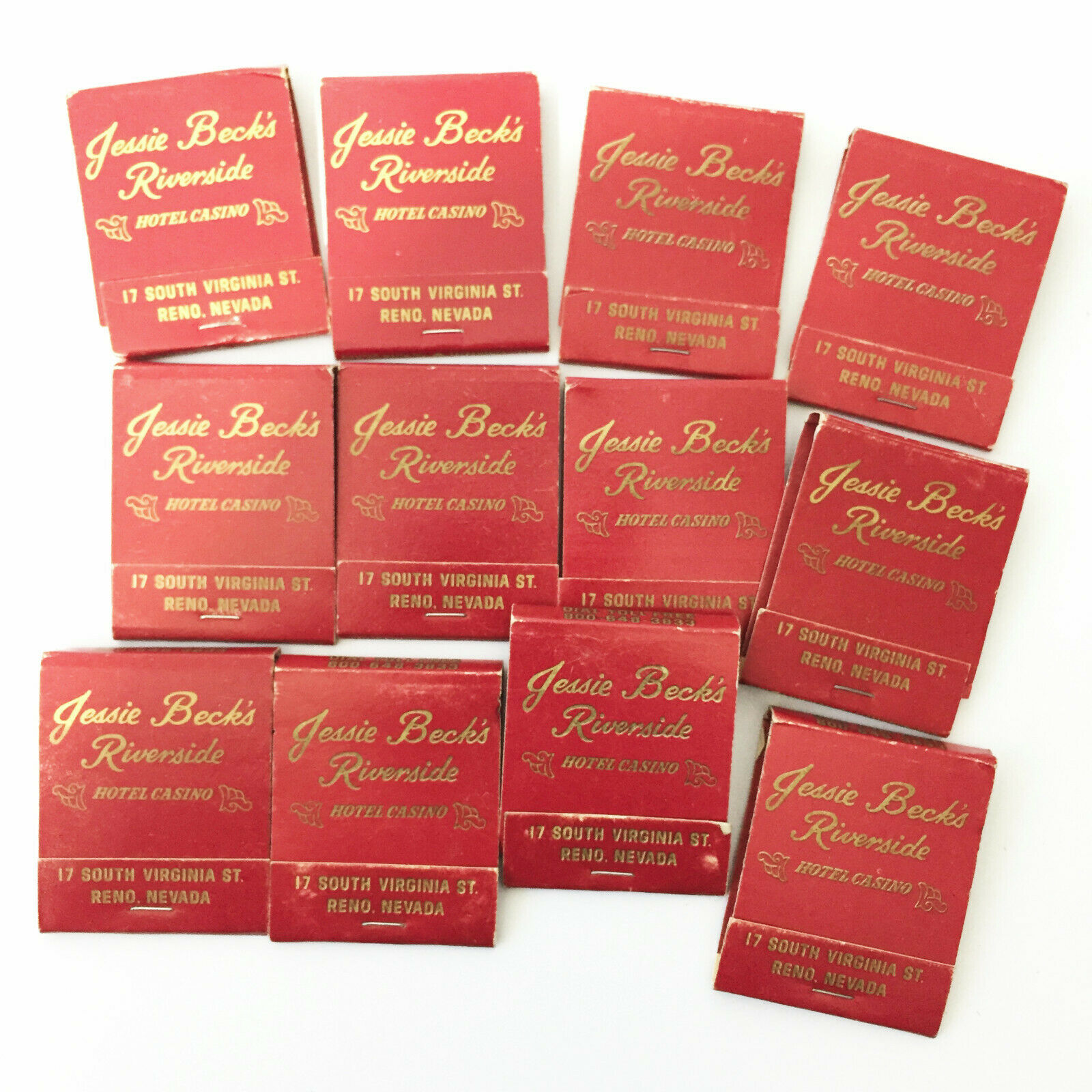 Jessie Beck's Riverside Hotel Casino Reno Matchbook Covers Lot Of 12 Vintage
