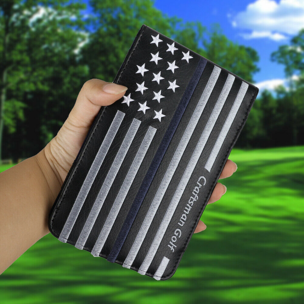Golf Scorecard Yardage Book Holder Cover Stripe And Star Pattern Black Leather