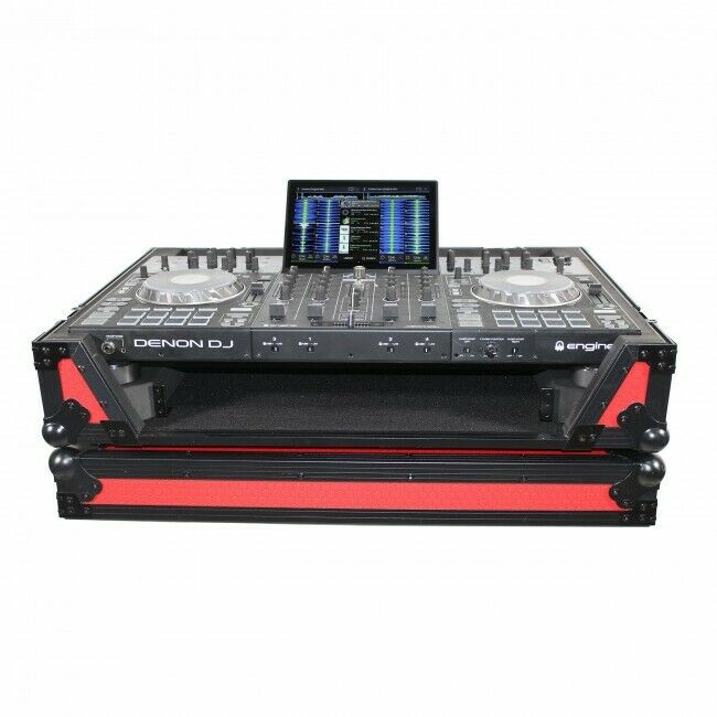 Pro X Flight Case for Denon Prime 4 Standalone DJ System w/Wheels (Black on Red)