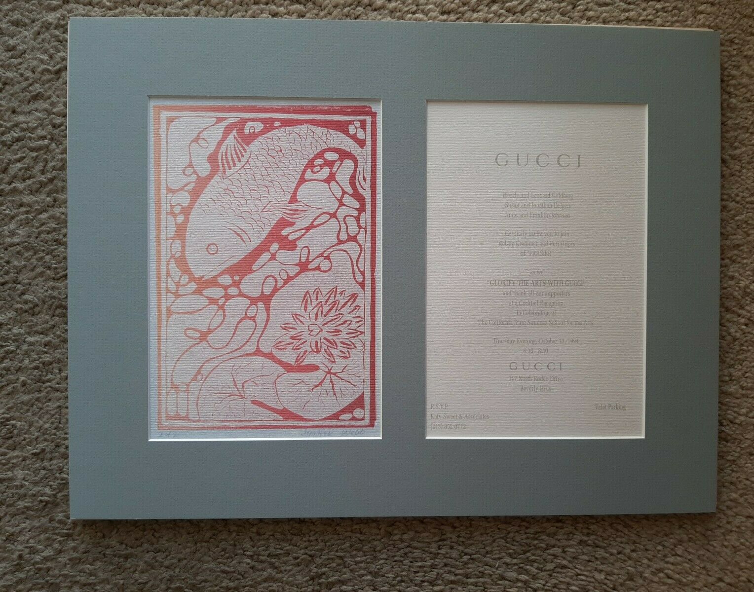 Rare Gucci Of Beverly Hills Invite "glorify The Arts With Gucci" 1994 W Artwork