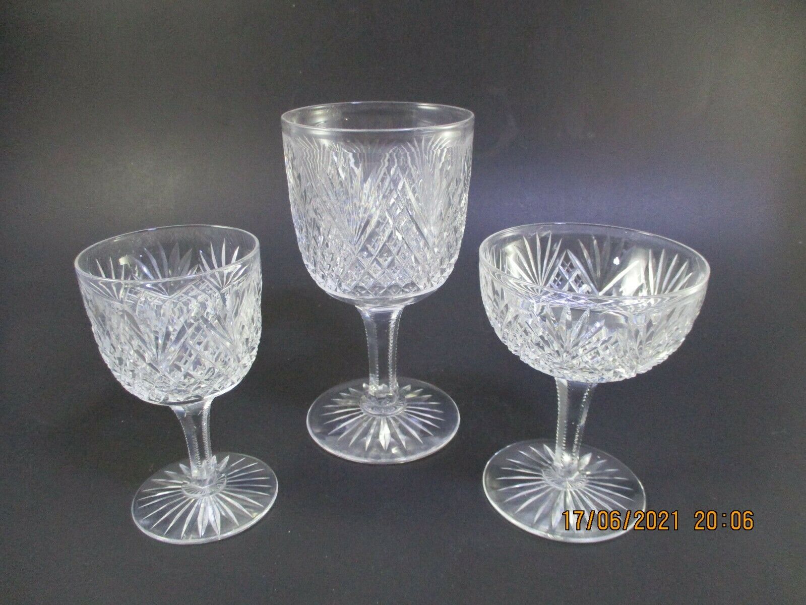 AMERICAN BRILLIANT GLASS GOBLET, CHAMPAGNE, CORDIAL - STRAWBERRY DIAMOND & FAN