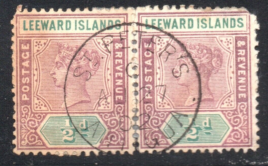 Leeward Islands Qv 1/2d Rejoined Pair With Full St Peter's Antigua 1902 Cancel