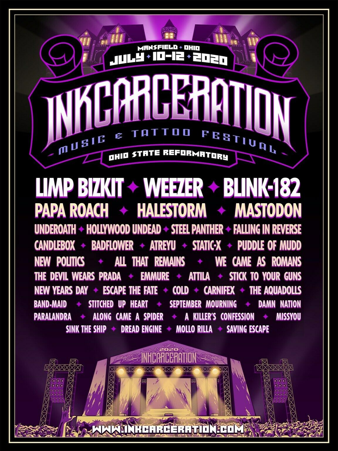 INKCARCERATION 2020 CONCERT TOUR POSTER: Limp Bizkit,Weezer,Blink-182,Papa Roach