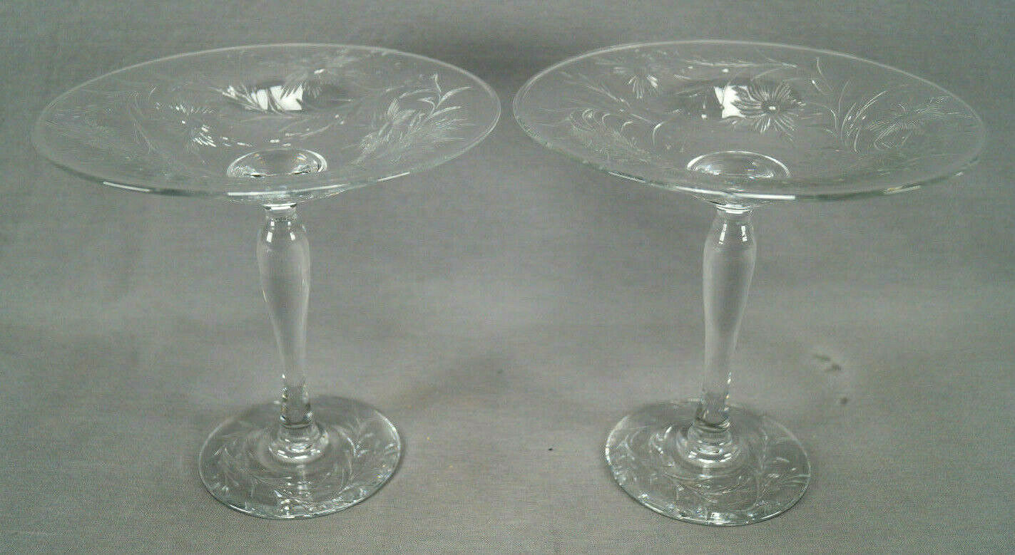 Pair Of Pairpoint Barrington Pattern Art Nouveau Crystal Tazzas / Compotes