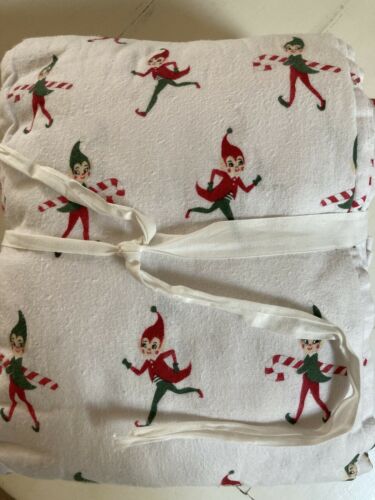 43pottery Barn Kids Full Organic Elf Flannel Sheet Set Christmas Cotton New