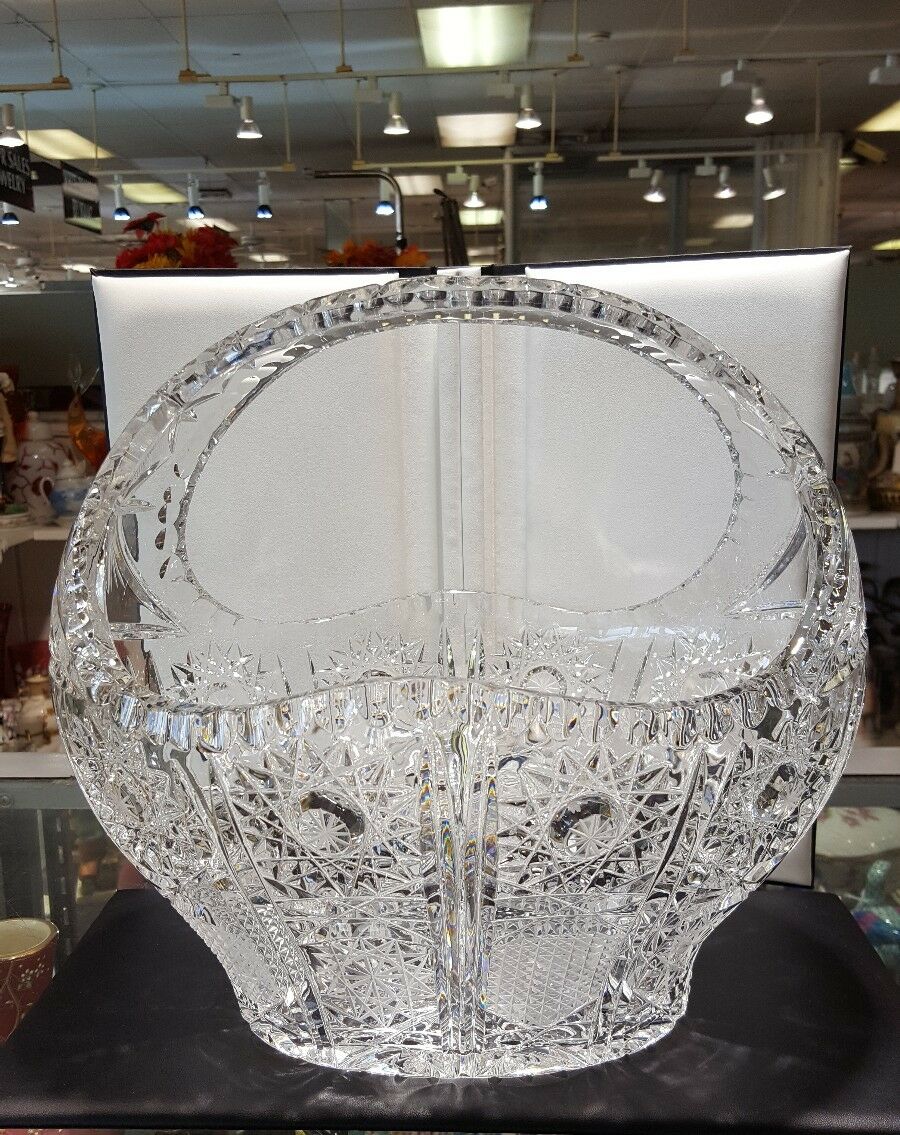 Vintage Large American Brilliant Cut Crystal Glass Basket 11" T X 11" L X 9" W